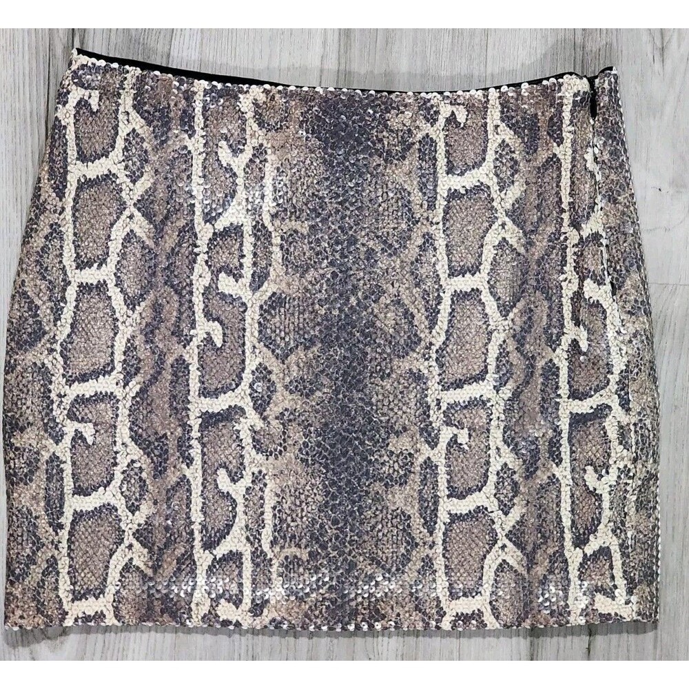 Bebe Sequin Palette Mini Skirt Snake Pattern Print 90210 Collection Size Small